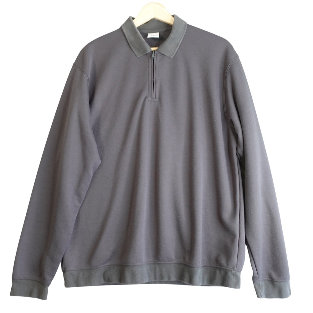 Zara Quarter Zip Pullover Mens M Gray Long Sleeve Polo Sweatshirt Minimalist